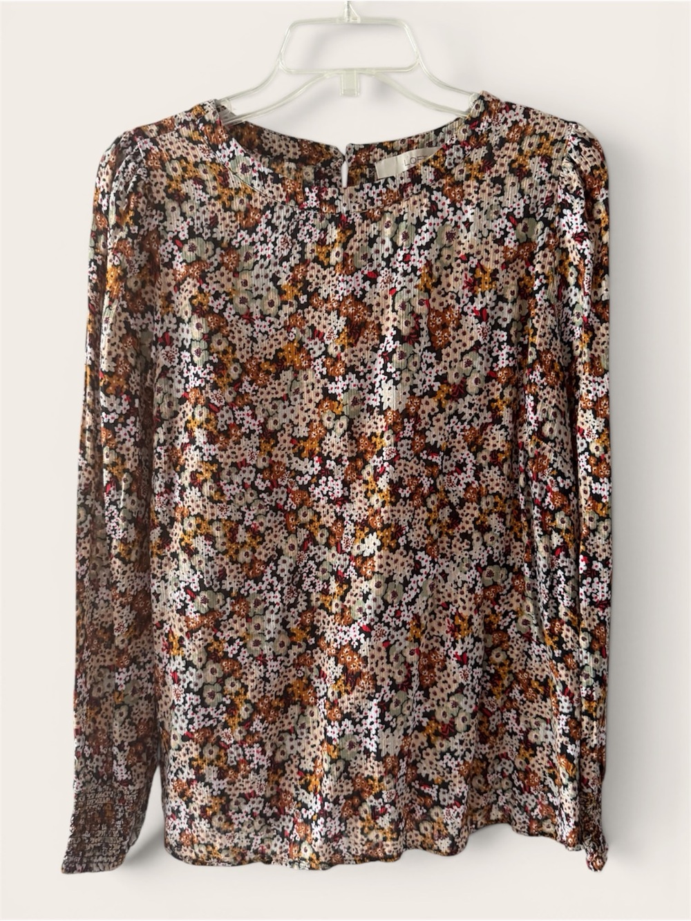 Loft Floral Long-Sleeve Blouse - Brown Multi
